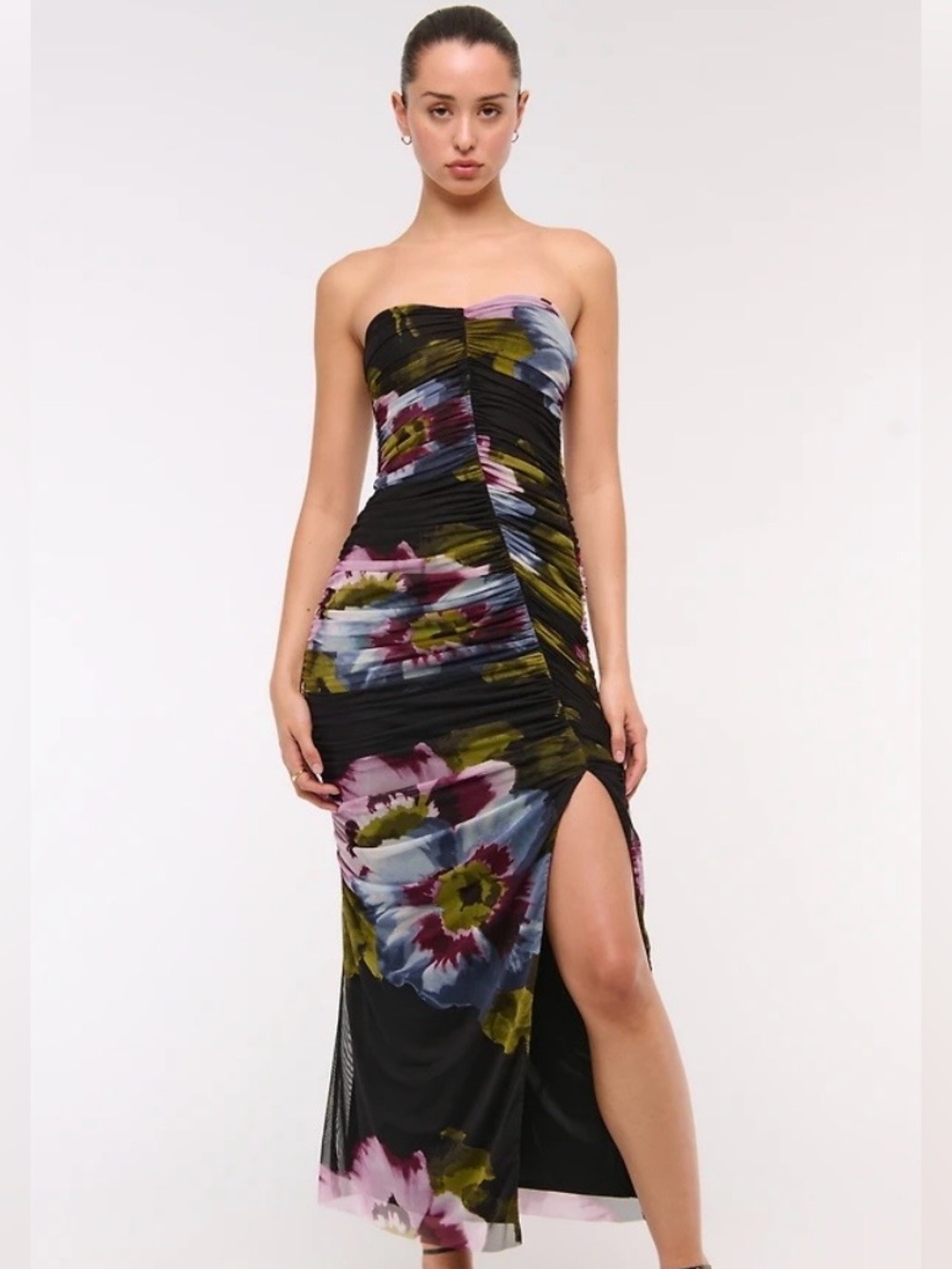 NWT Abercrombie & Fitch Mesh Strapless Ruched Maxi Dress